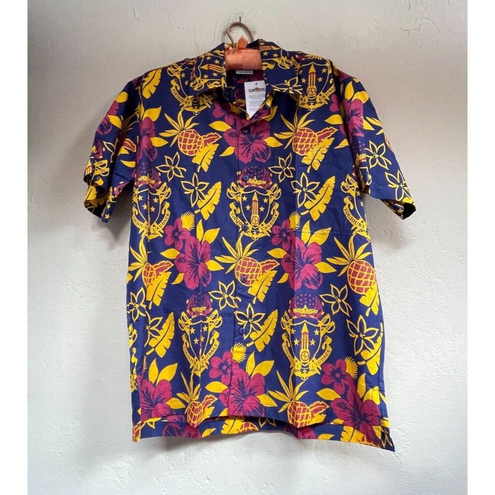 New Sundog Mens Button Down Custom Shirt Size Small Cotton Hawaiian Floral Blue